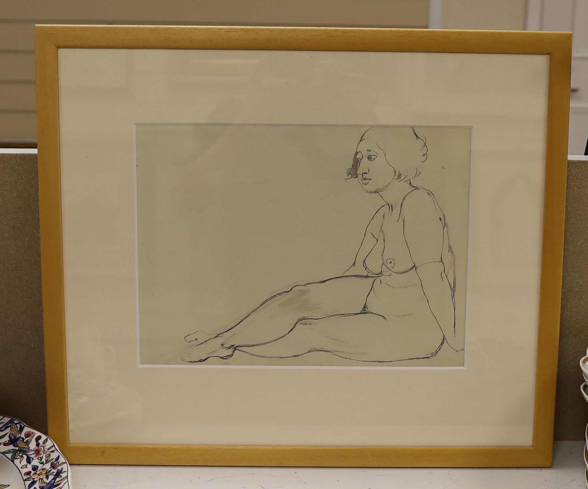 Dorothy Hepworth (1898-1978), pencil drawing, Nude posing, Louise Kosman label verso, 26 x 35cm